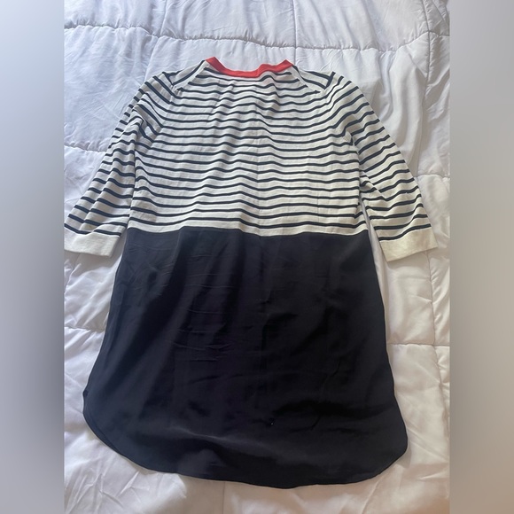 Cos Dress Cotton Silk Size Small Striped Navy Button Front 3/4 Sleeves Office - Picture 3 of 6